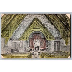 Antique Interior Episcopal Chapel Postcard Circa 1900s Castine Me. #1637
